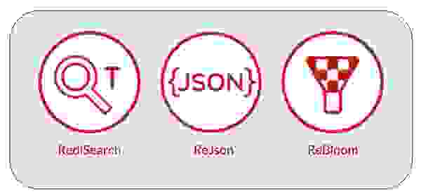 RediSearch, ReJson, and ReBloom icons