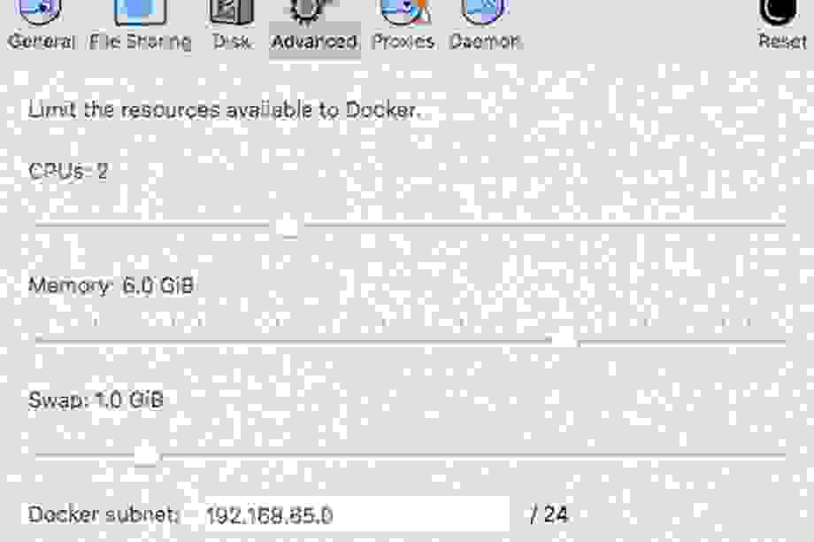 Docker Memory Preferences Advanced