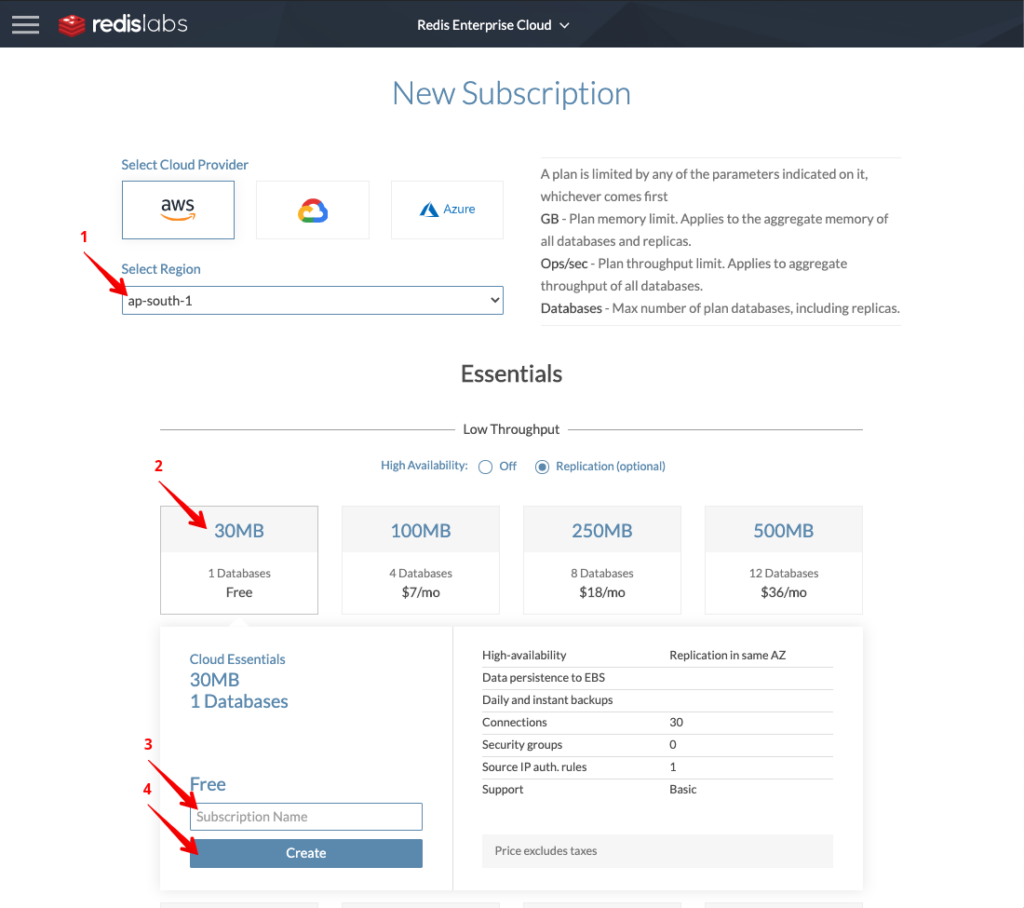 redis cloud free tier