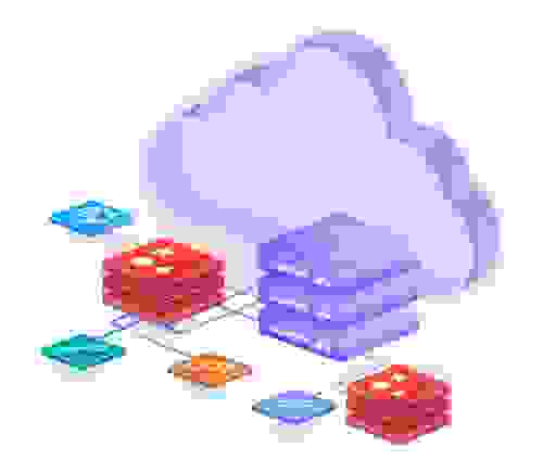 Redis icon connected to a cloud, modules, and servers