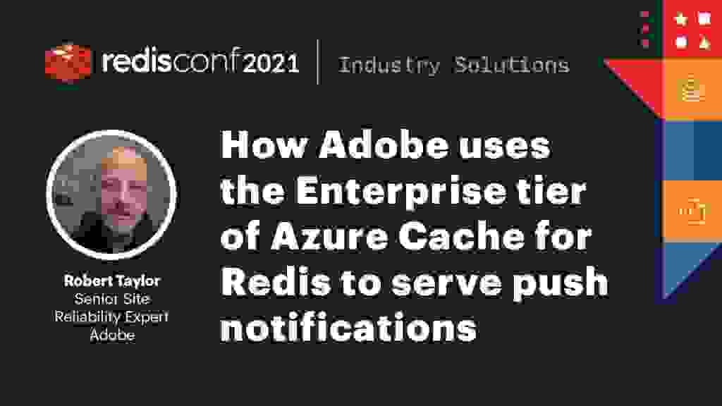 Banner for Adobe's RedisConf 2021 session with speaker photo
