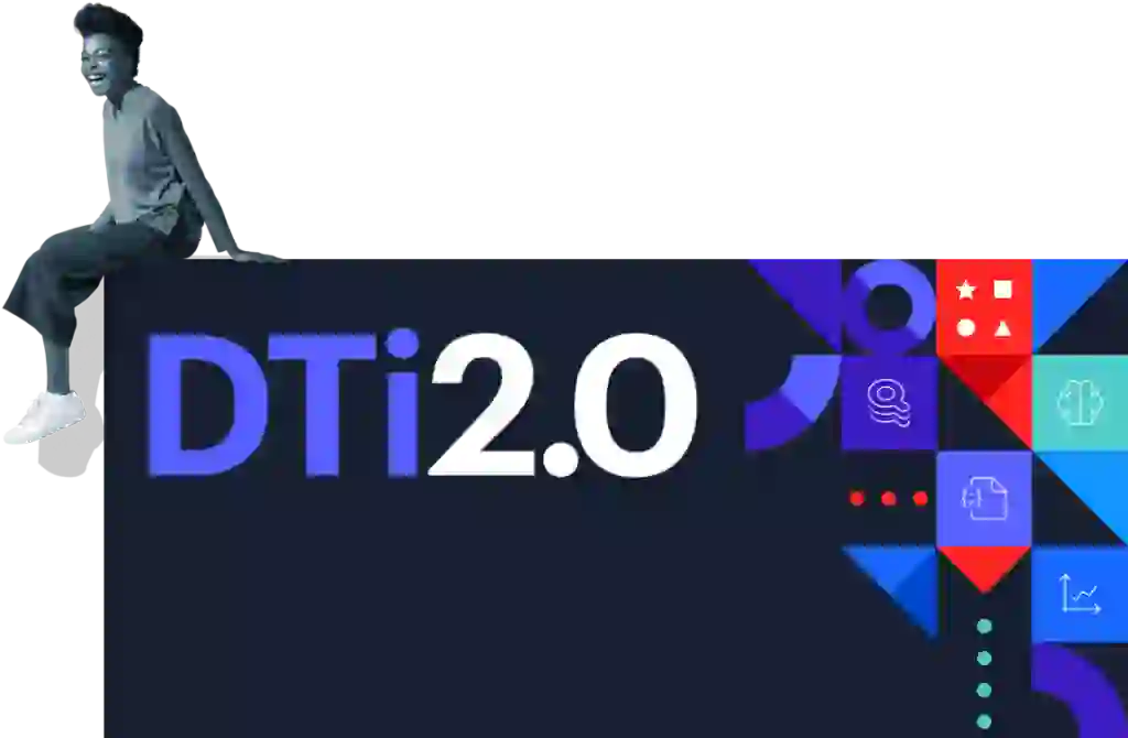 woman sitting on dti2.0 graphic