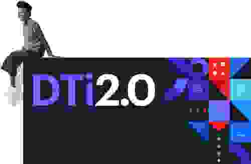 woman sitting on dti2.0 graphic
