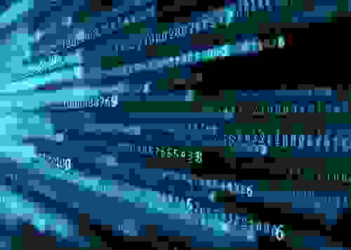 blue strings of code spraying across a data field