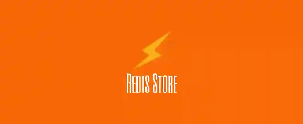 an orange background with a logo for a Redis Store application