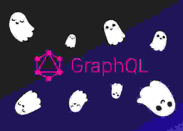 cartoon ghosts flying around a graphql logo